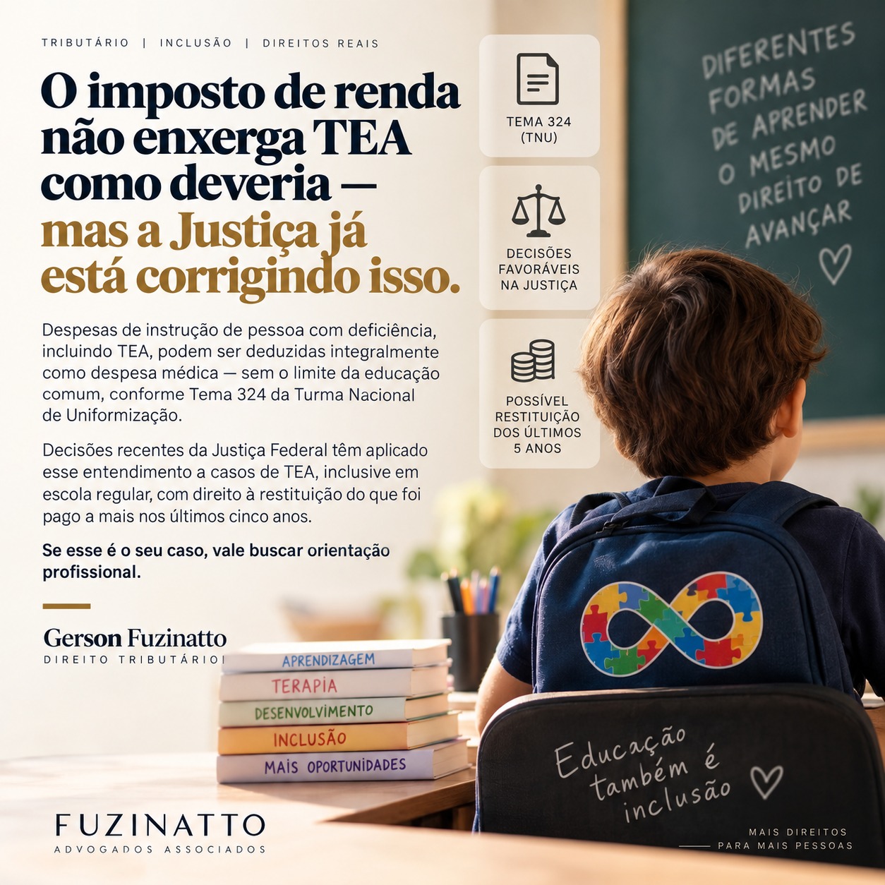 O imposto de renda não enxerga TEA como deveria, mas a Justiça já está corrigindo isso.